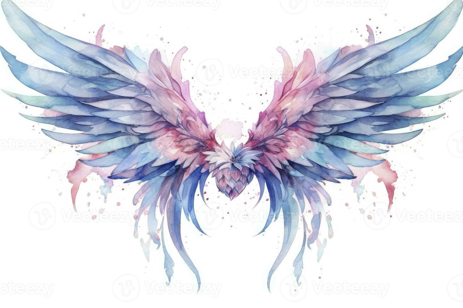 AI generated Beautiful magic watercolor blue pink wings. AI Generated photo