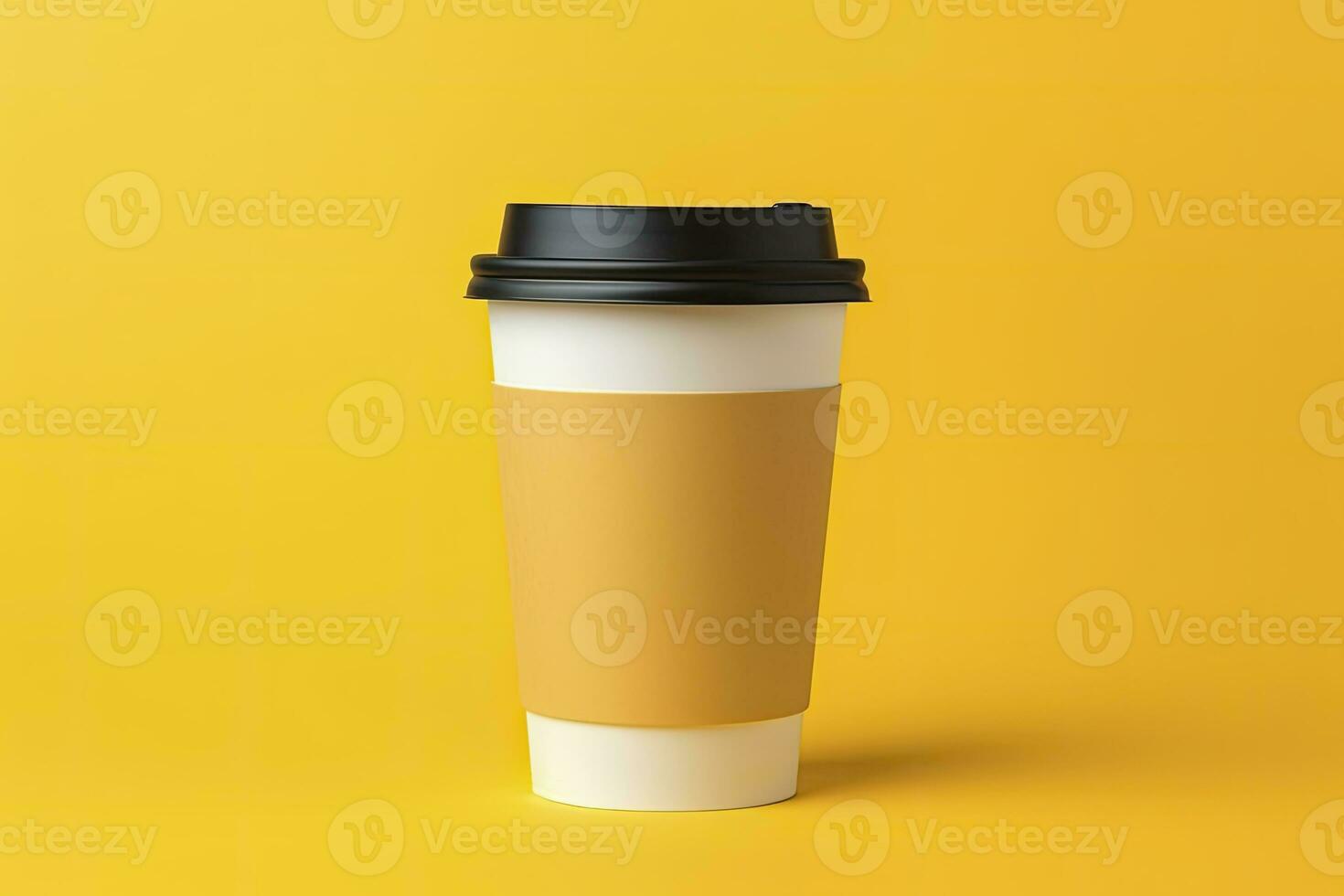 AI generated Blank coffee cup isolated on yellow background. AI Generated photo