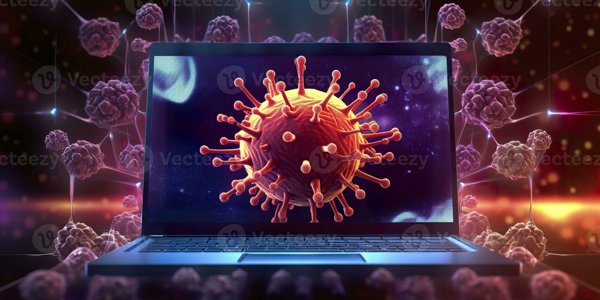AI generated Computer screen showing an installing update notification with a virus symbol,  AI Generative photo