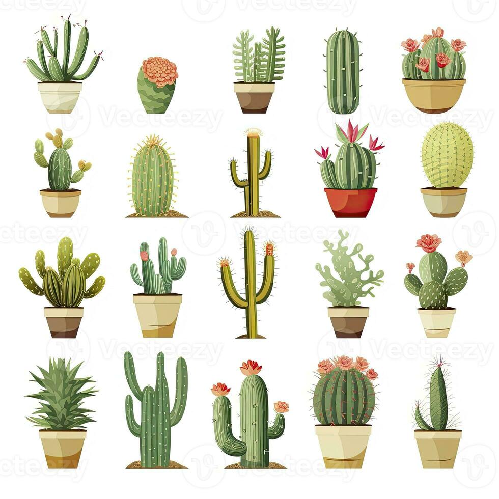 AI generated The Cactus set on white background. Clipart illustrations. AI Generated photo