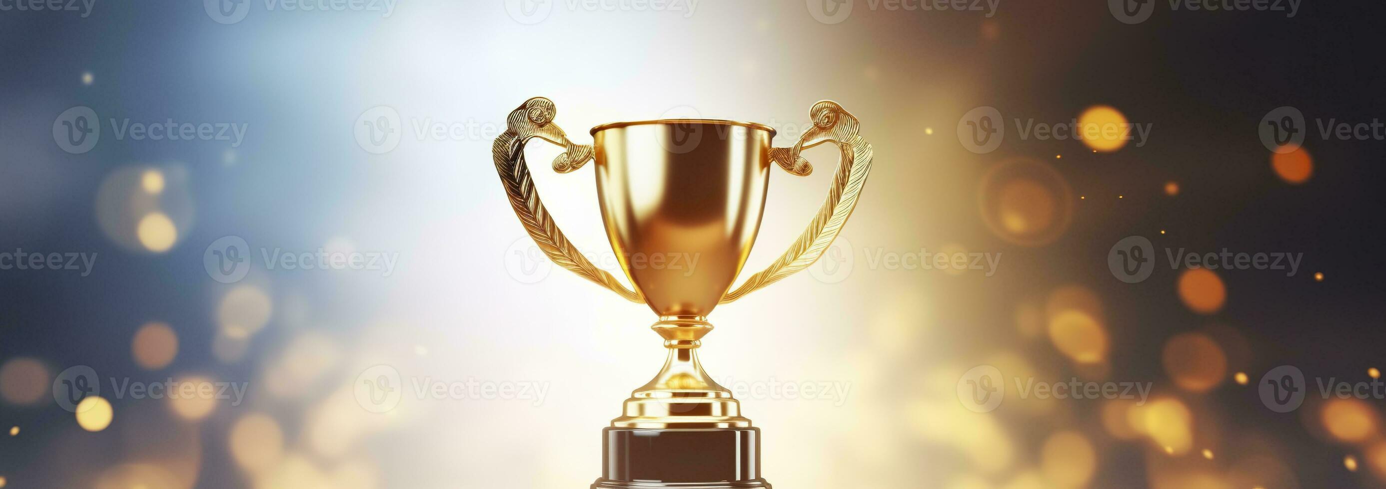 AI generated Champion golden trophy for winner background. Success and achievement concept. Generative AI photo