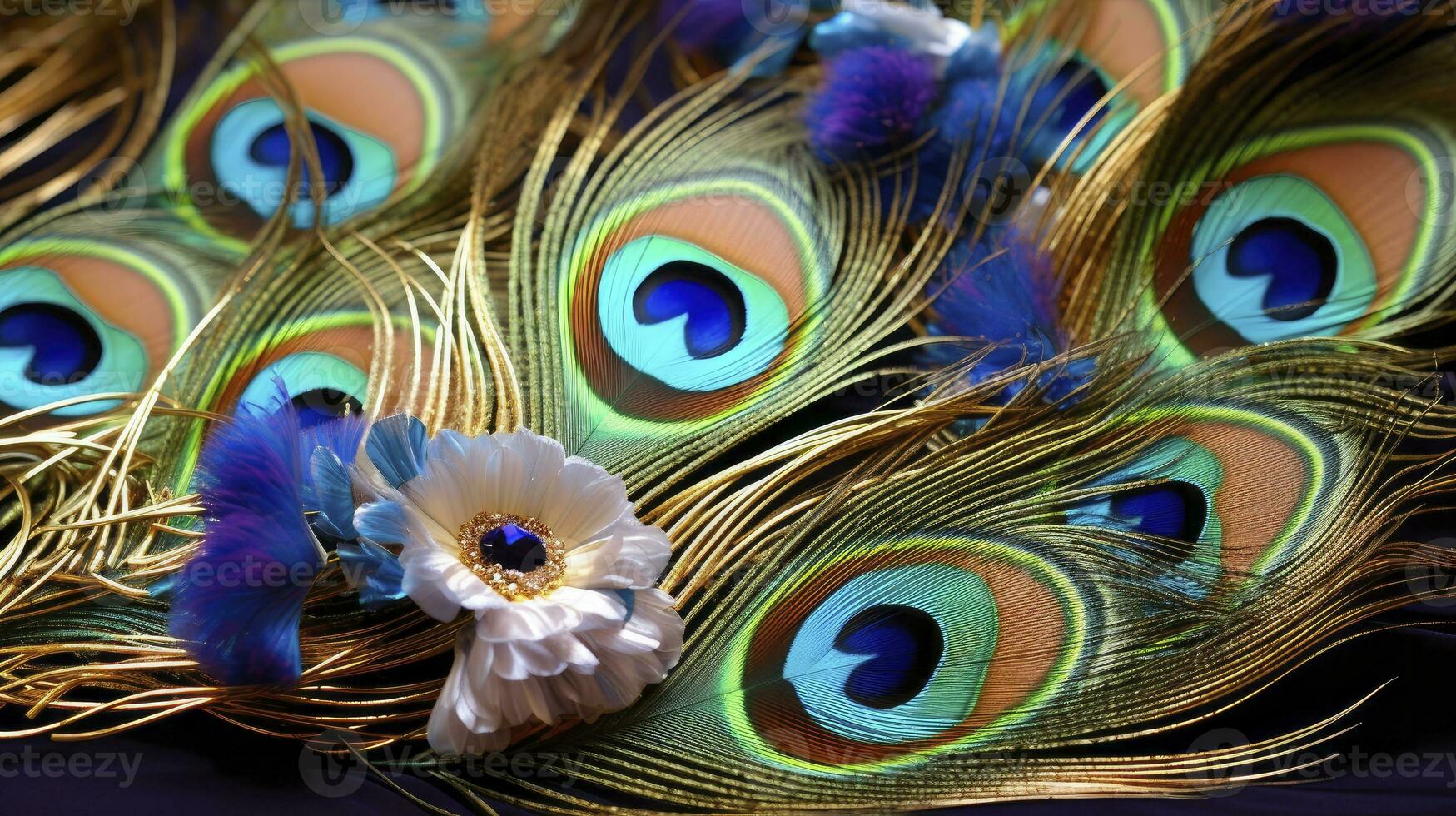 AI generated Beautiful florals peacock feather. AI Generated. photo