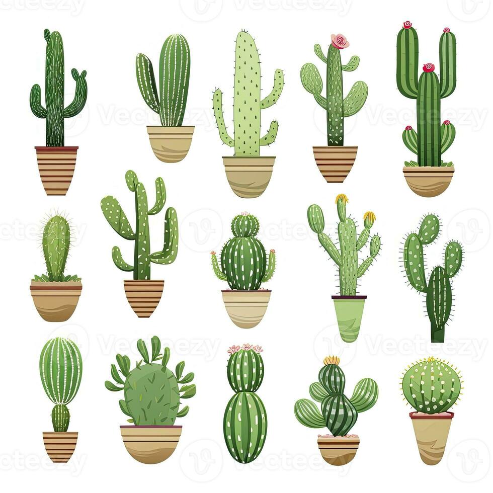 AI generated The Cactus set on white background. Clipart illustrations. AI Generated photo