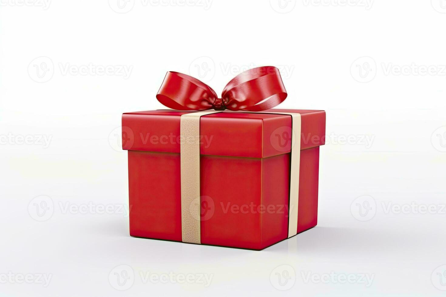 AI generated Gift box with red ribbon isolated on white background. AI Generated photo