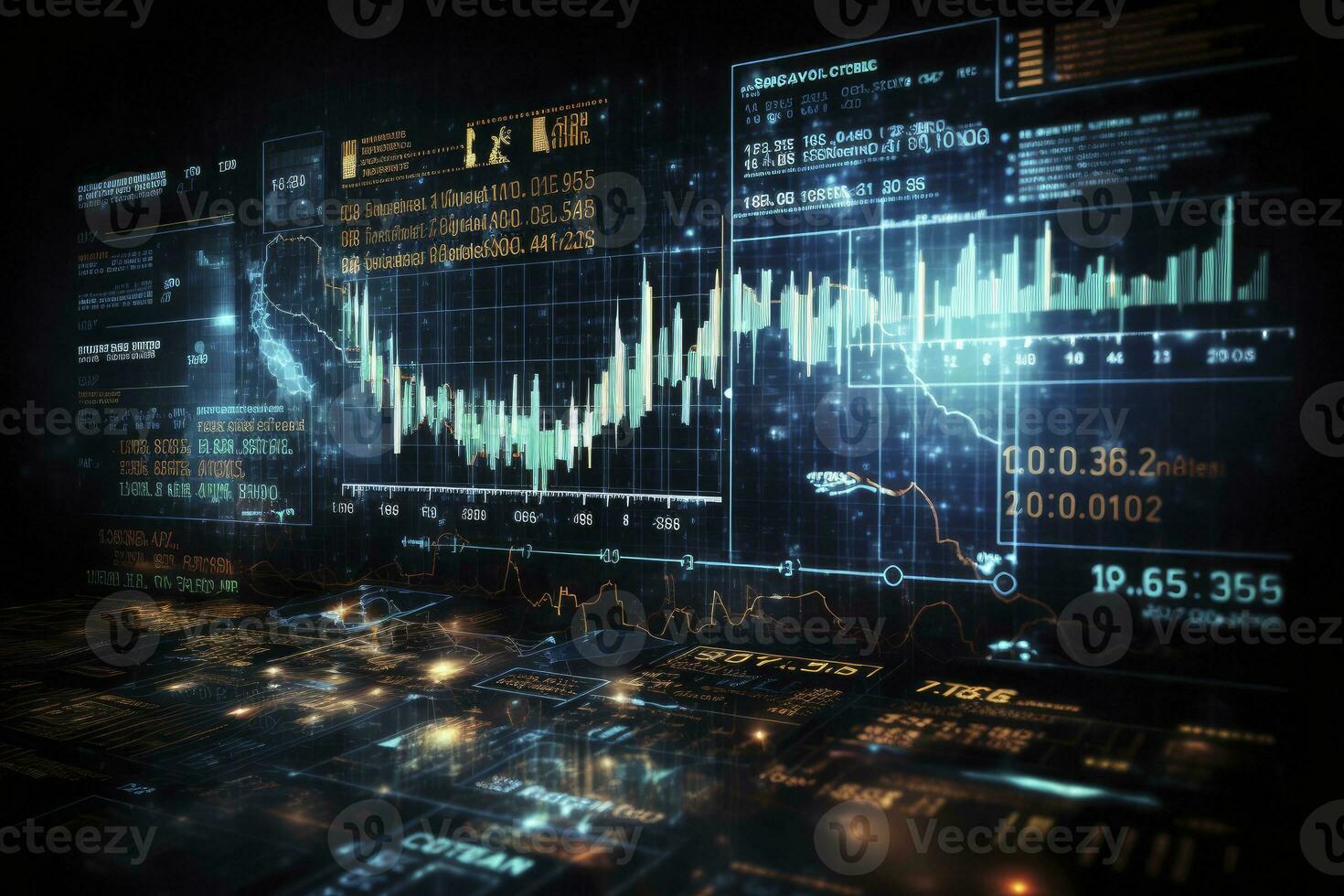 AI generated Digitally Generated Currency and Exchange Stock Chart for Finance and Economy Based Computer Software and Coding Display. AI Generated photo