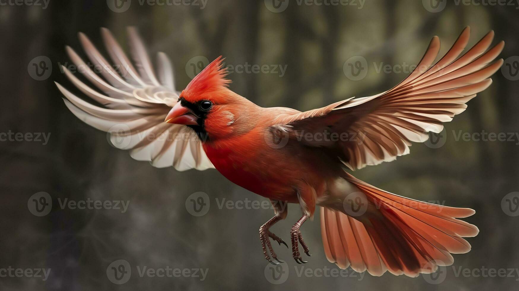 AI generated Northern Cardinal coming in for a landing. Generative AI photo