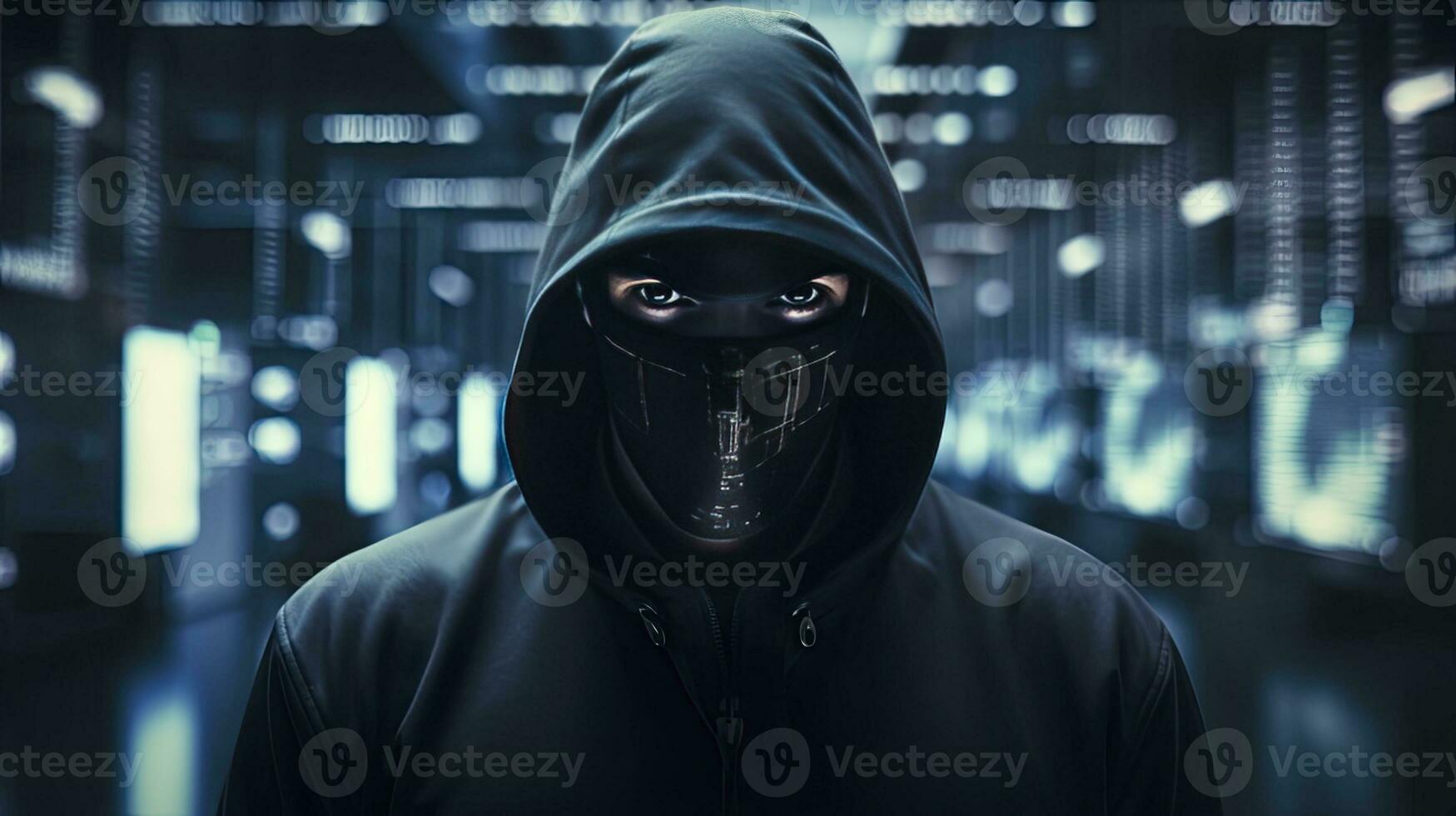 ai generado binario intriga. anónimo robótico hacker concepto de hackear. ai generado foto