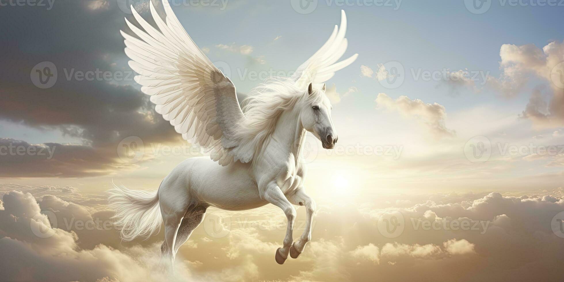 AI generated A white horse with wings. AI Generated photo