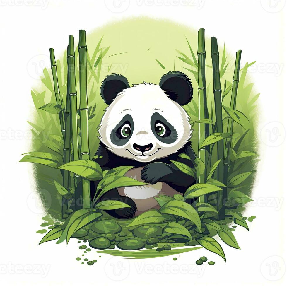 AI generated Cute panda in the middle of a bamboo forest. T-shirt design. AI Generated photo