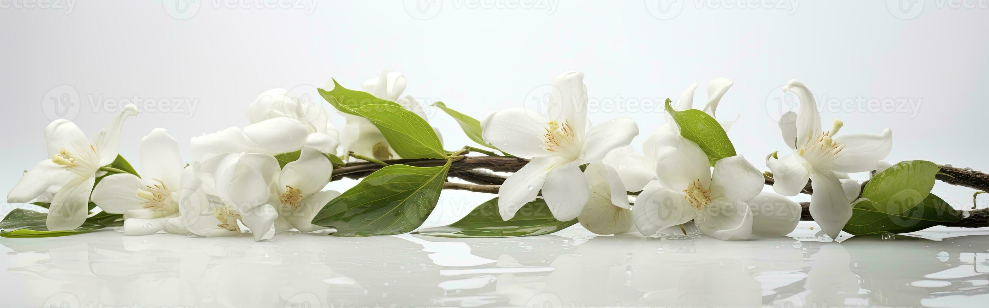 AI generated Jasmine flowers on white surface. AI Generated photo