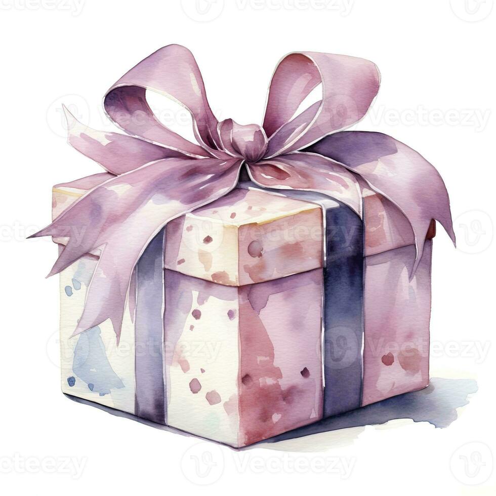 AI generated Watercolor birthday present with bow isolated on white background.  AI Generated photo