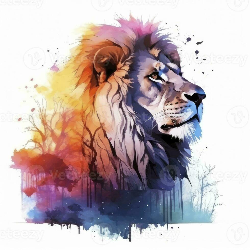 AI generated Watercolor Lion on a white background. For T-shirt Design. AI Generated photo