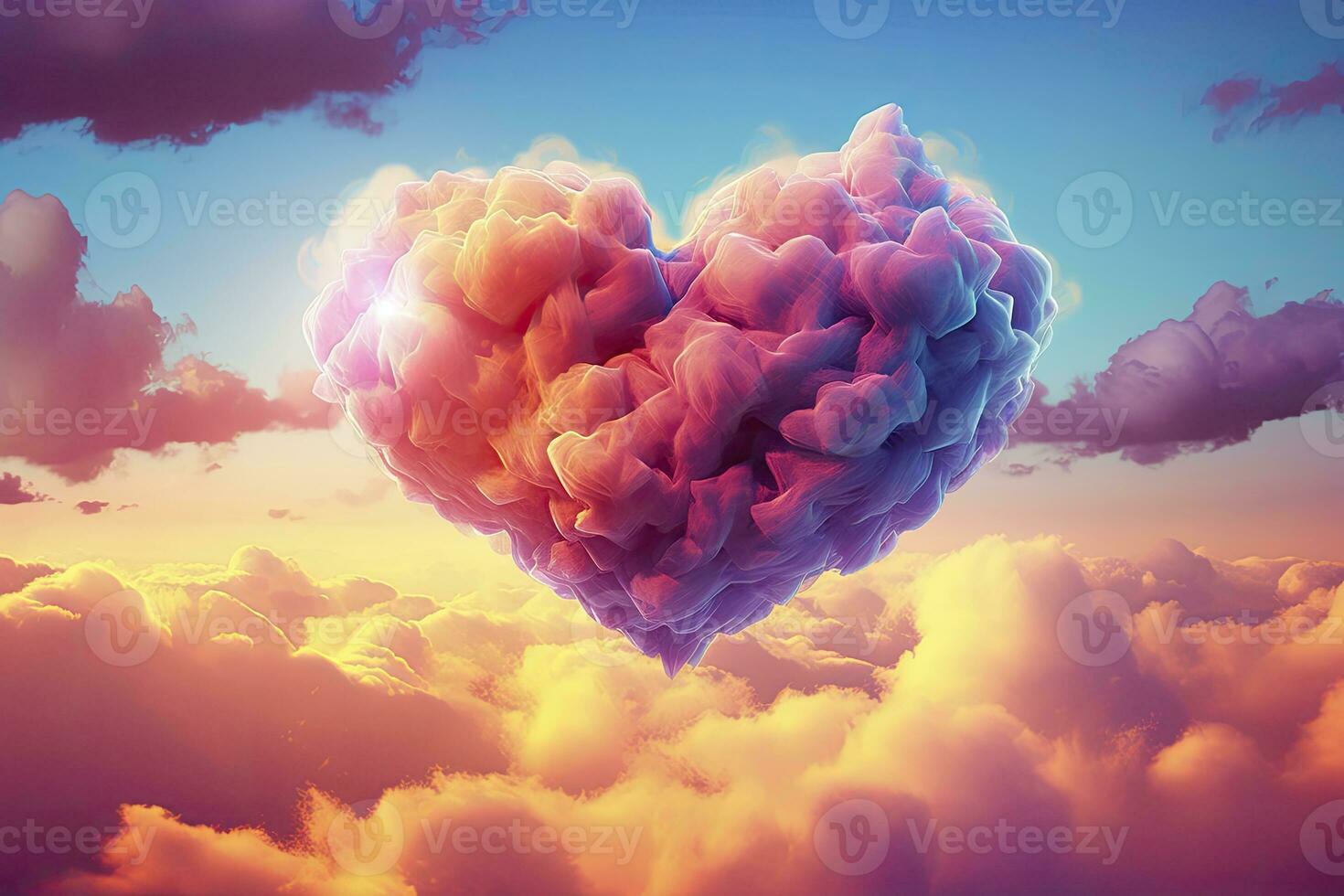 ai generado hermosa vistoso San Valentín día corazón en el nubes como resumen antecedentes. ai generado foto