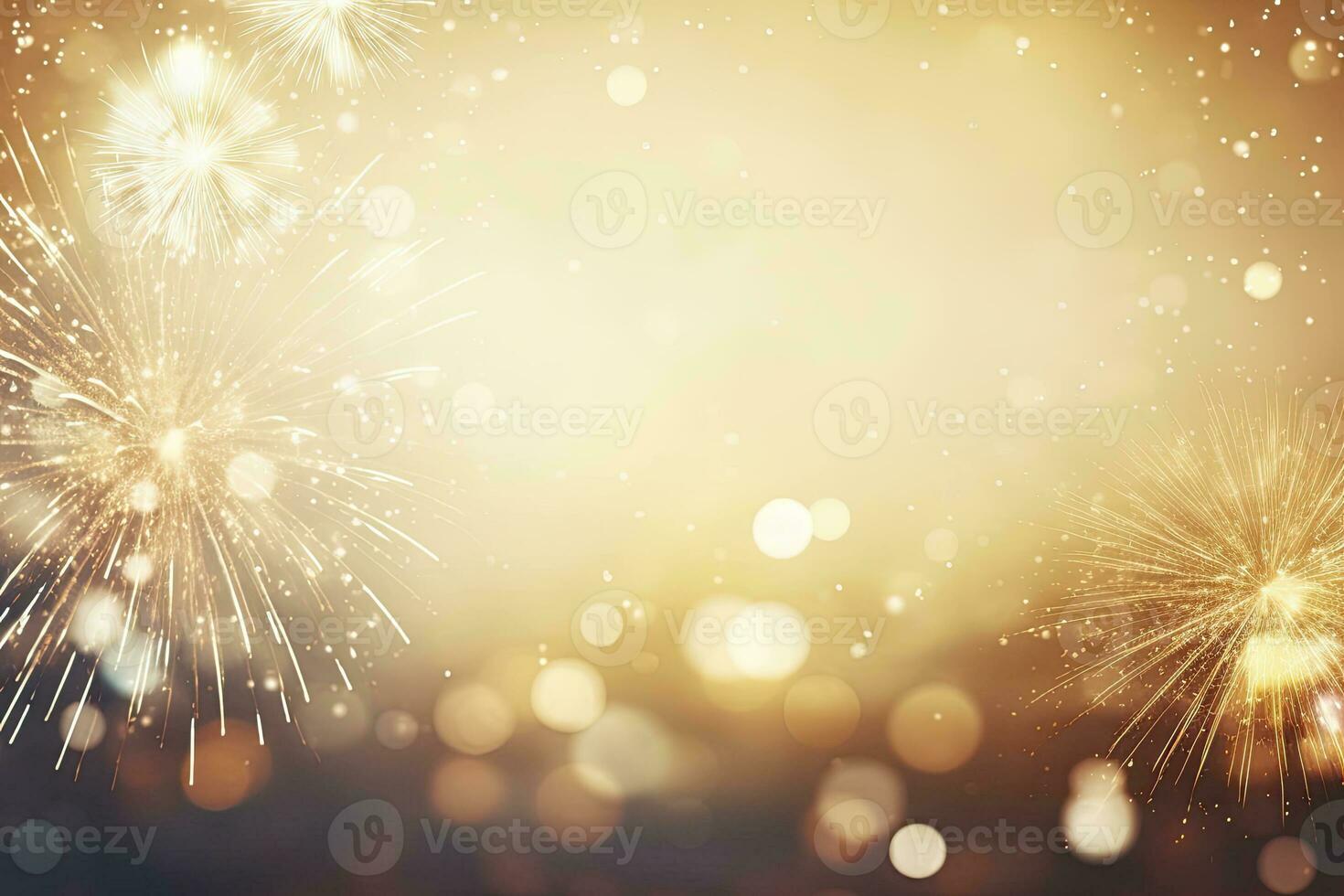 AI generated Gold Vintage Fireworks and bokeh on New Year's Eve and copy space. AI Generated photo