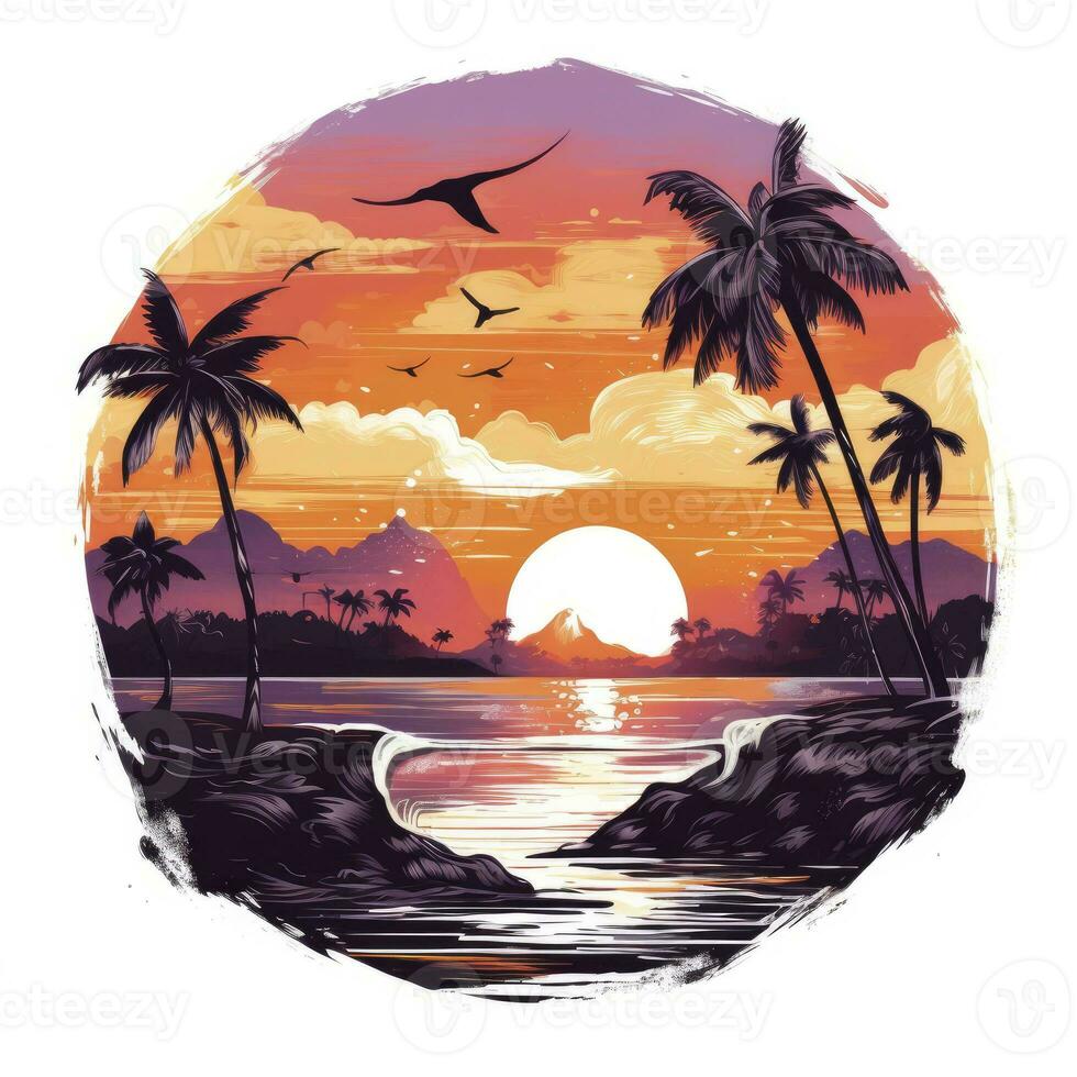 AI generated Tropical sunset for t-shirt design. AI Generated photo