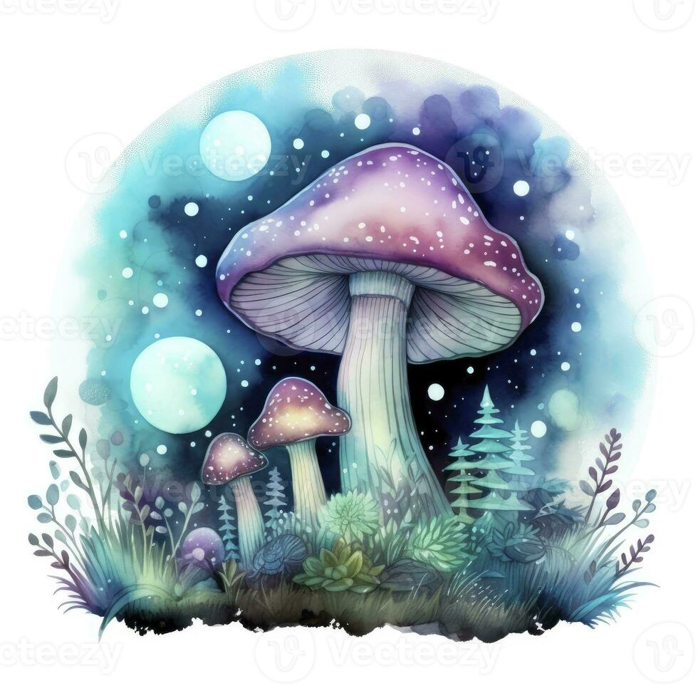 AI generated Watercolor Magical Mushrooms for T-shirt Design. AI Generated photo