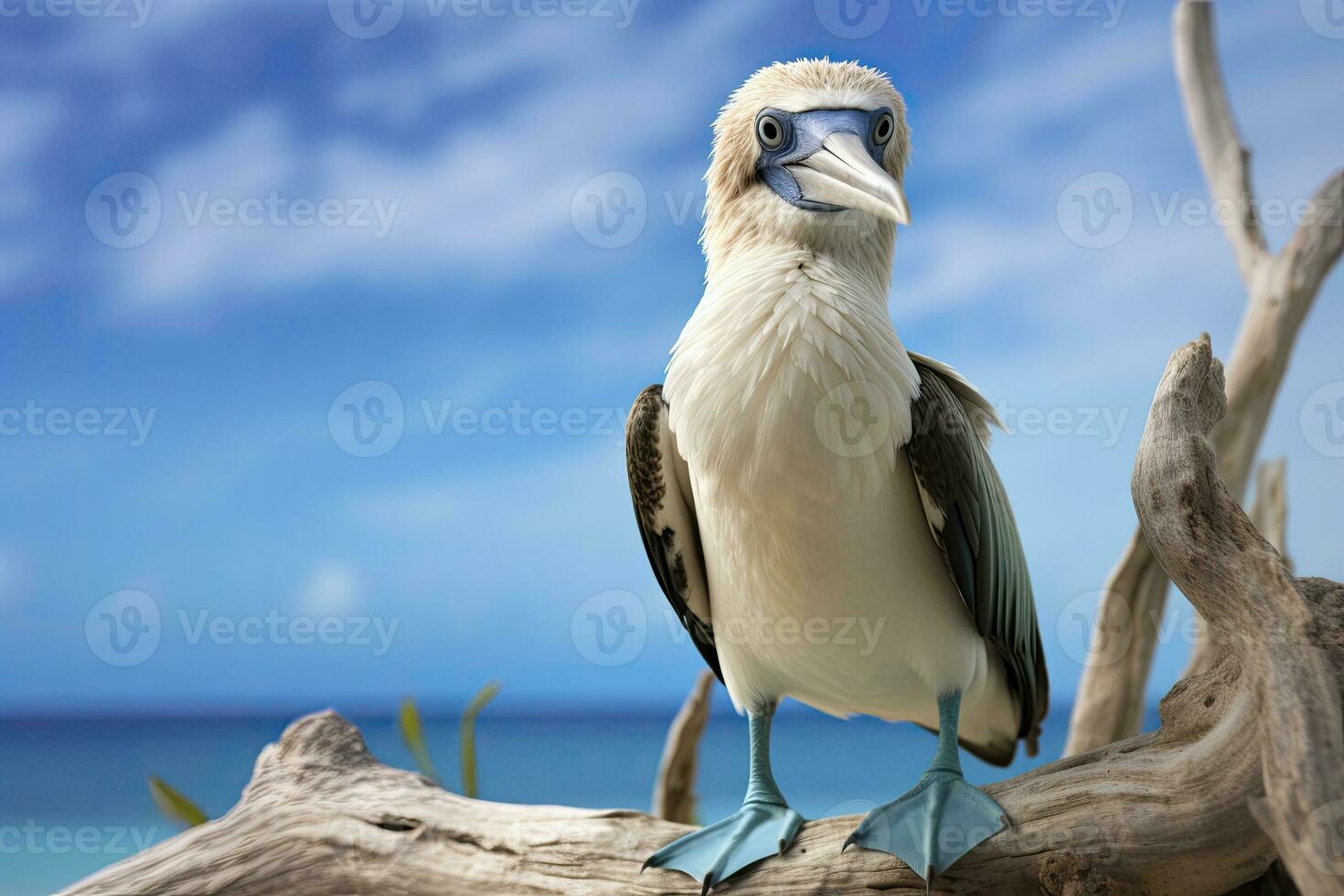 AI generated The rare blue-footed booby rests on the beach. AI Generated photo