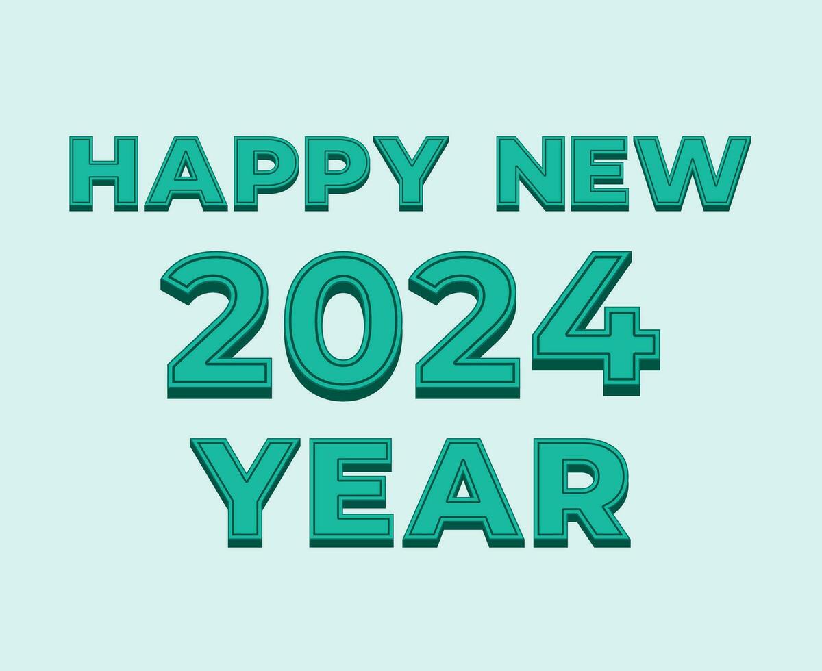 Happy New Year 2024 Abstract Green Graphic Design Vector Logo Symbol Illustration With Cyan Background