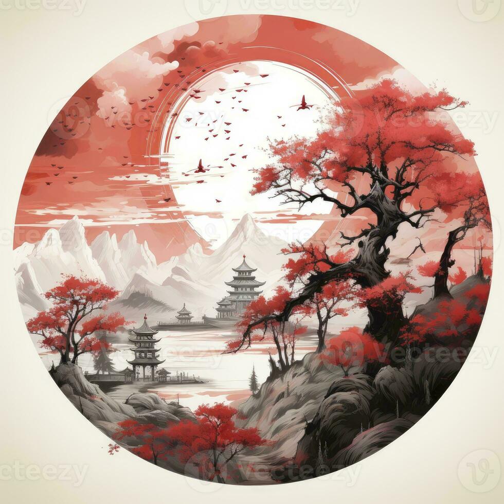 AI generated Chinese ink painting. T-shirt Design. AI Generated photo