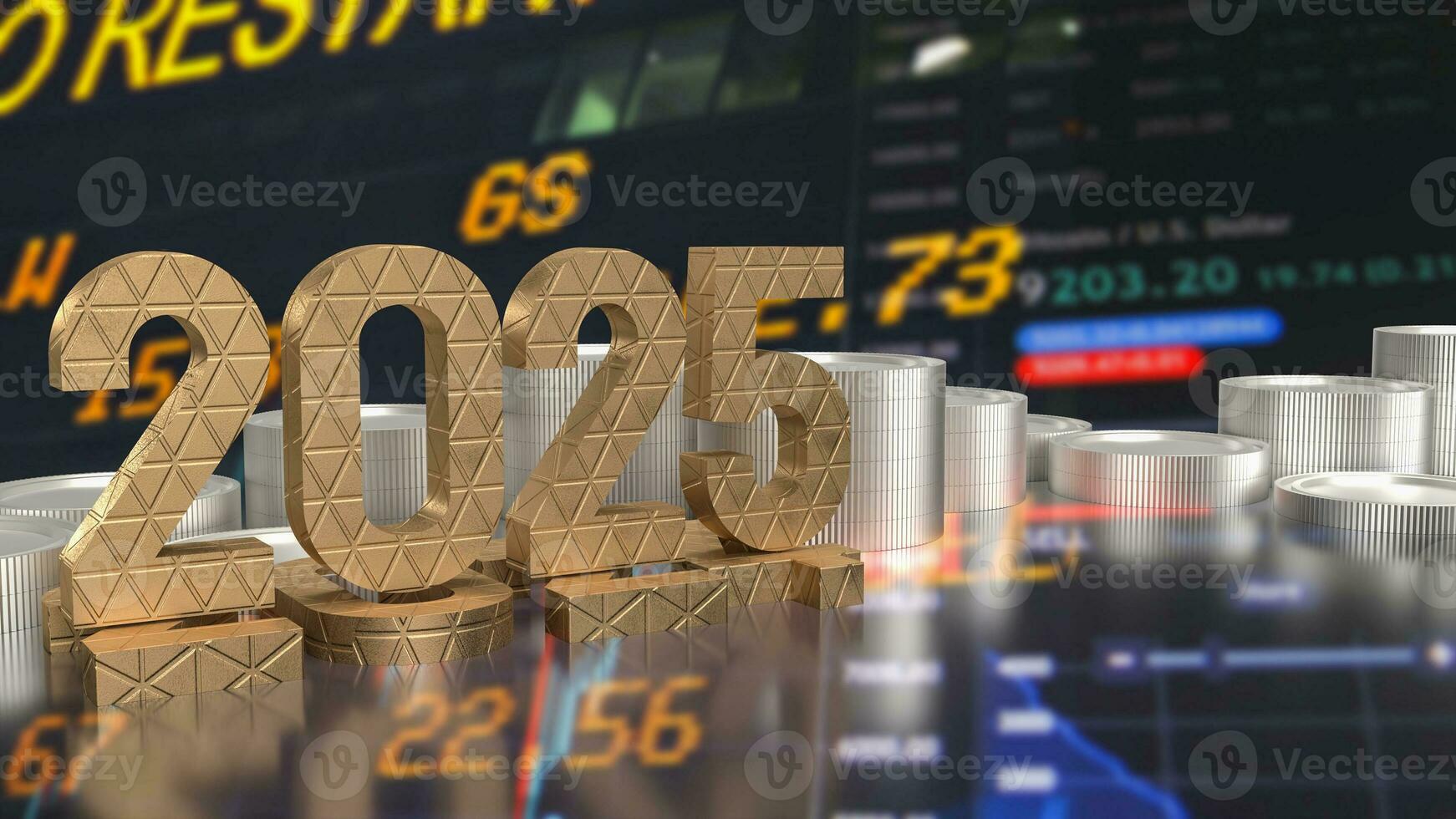 The gold number 2025 for Business concept 3d rendering. photo