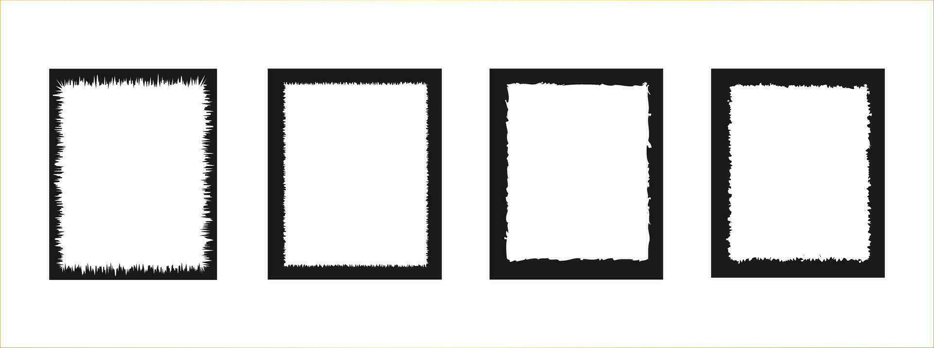 Set of Rectangular Black Boxes. Vector Black frames isolated on transparent background. Set of inked blank frames