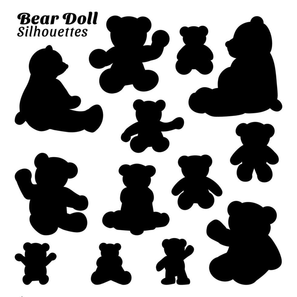 Collection of teddy bear silhouette illustrations vector