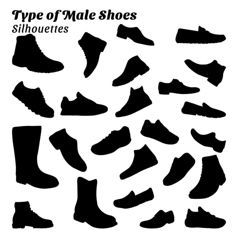 Collection of silhouette illustrations of types of men's shoes vector