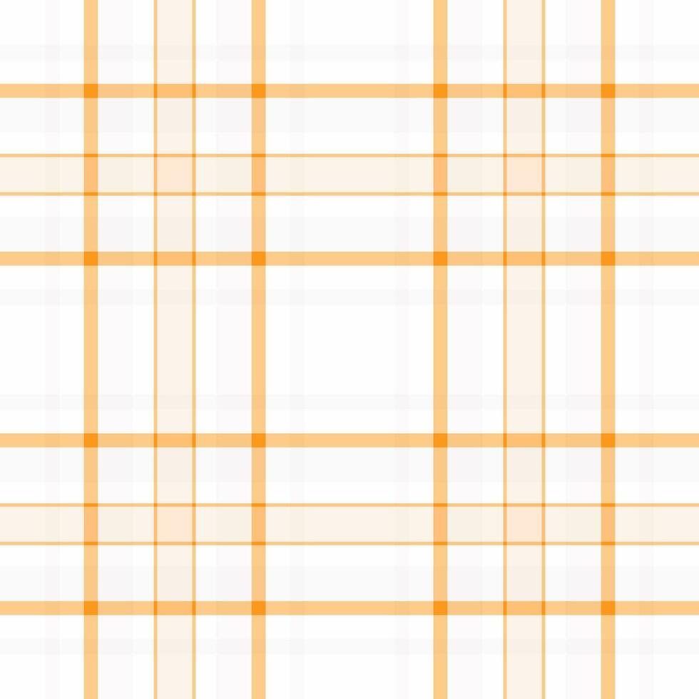 Youth plaid texture textile, sketch check fabric vector. Romance pattern tartan seamless background in white and orange colors. vector