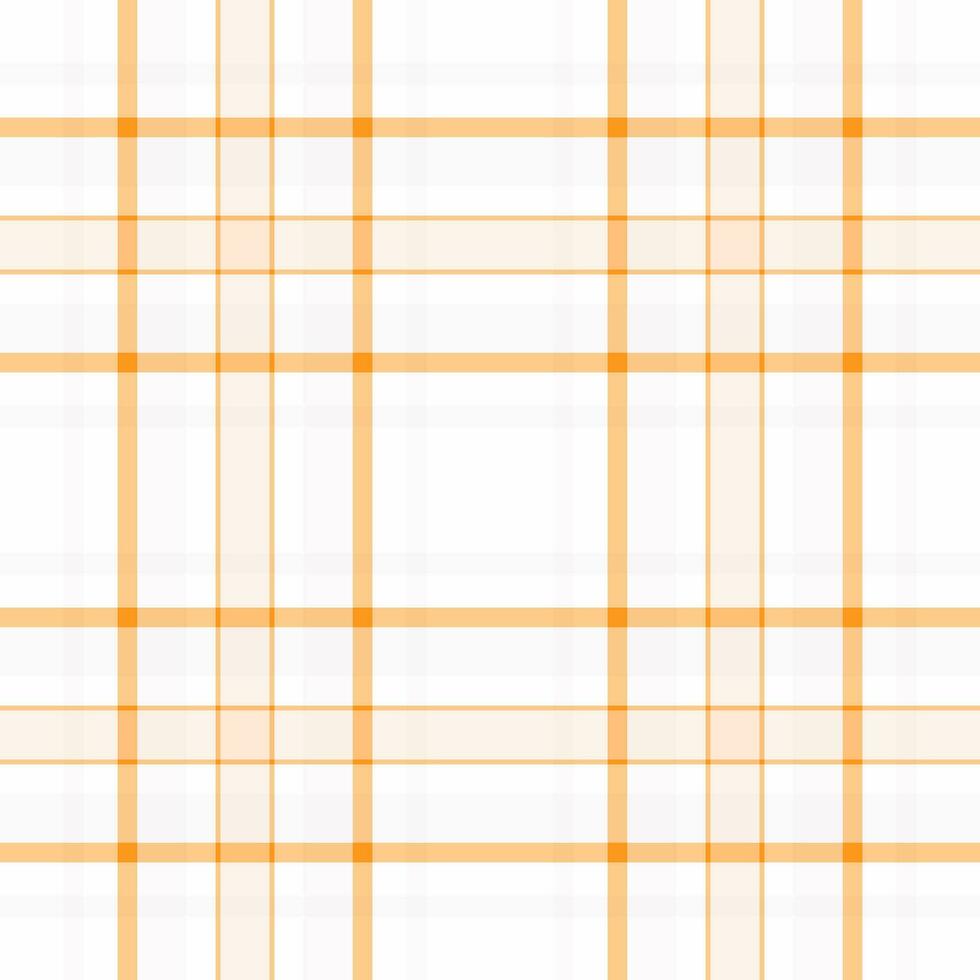 Youth plaid texture textile, sketch check fabric vector. Romance pattern tartan seamless background in white and orange colors. vector