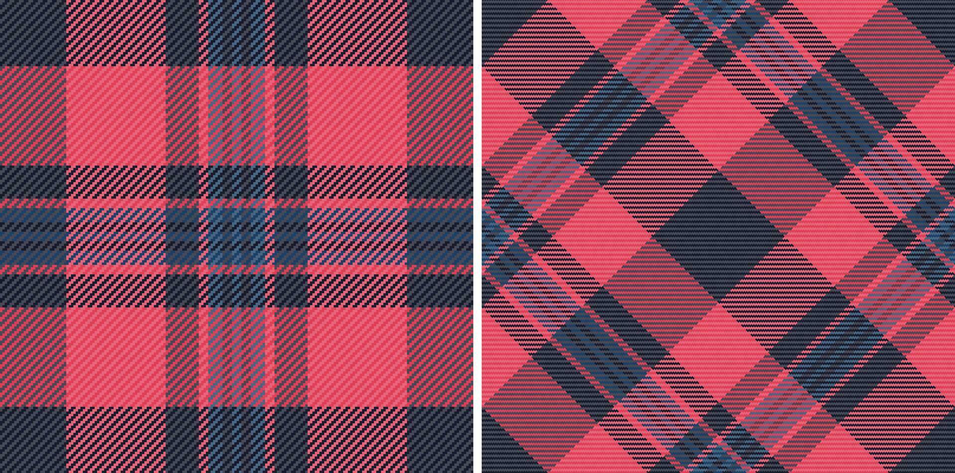 Pattern tartan fabric of seamless plaid check with a texture textile vector background. Set in night colors. Messy stripe patterns in clothing.