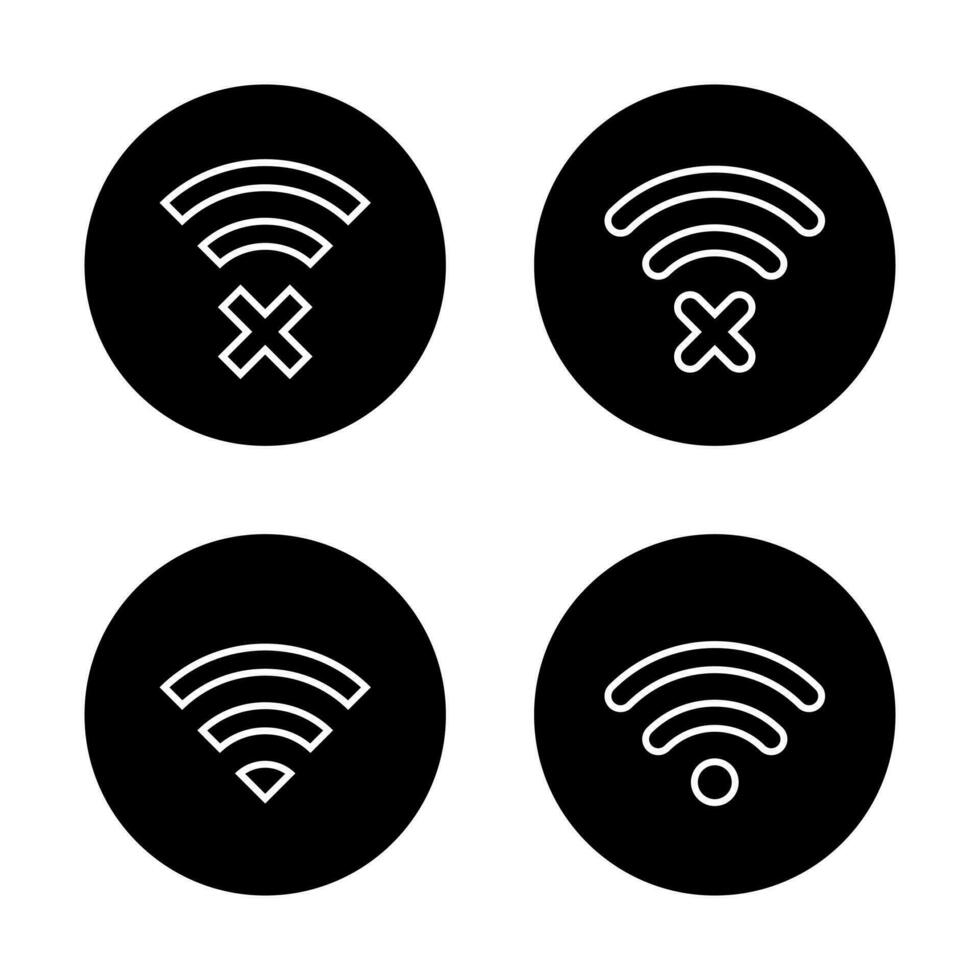 Disconnect wifi line icon on black circle. Wireless network vector
