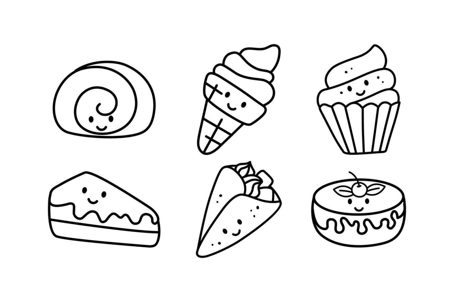 Set Pastry Cake Lineart isolated on a white background vector