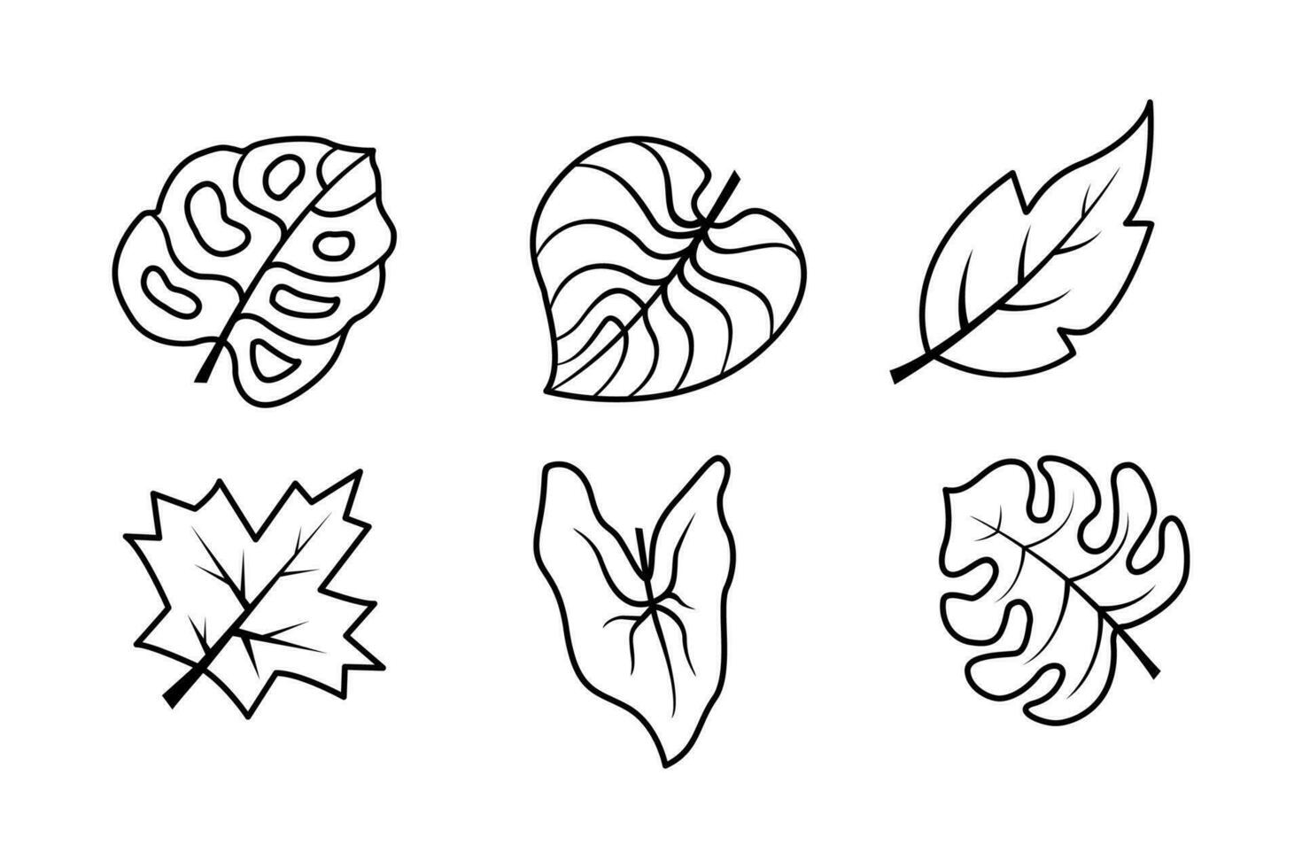 Set Autumn Leaf Lineart isolated on a white background vector