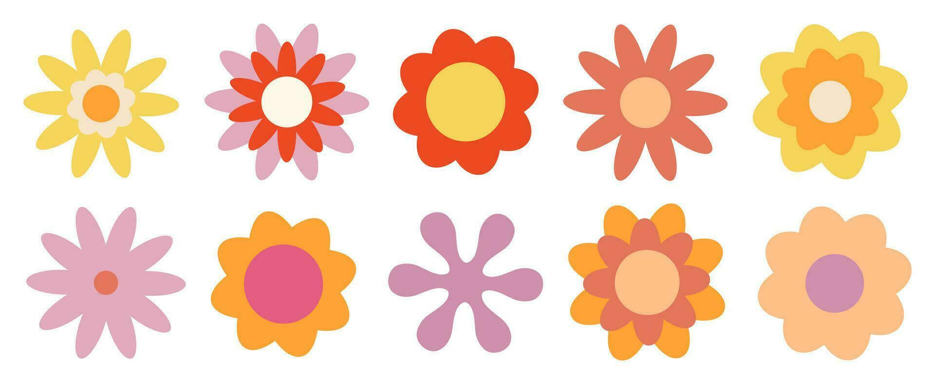 Groovy flowers set. Simple floral collection. vector