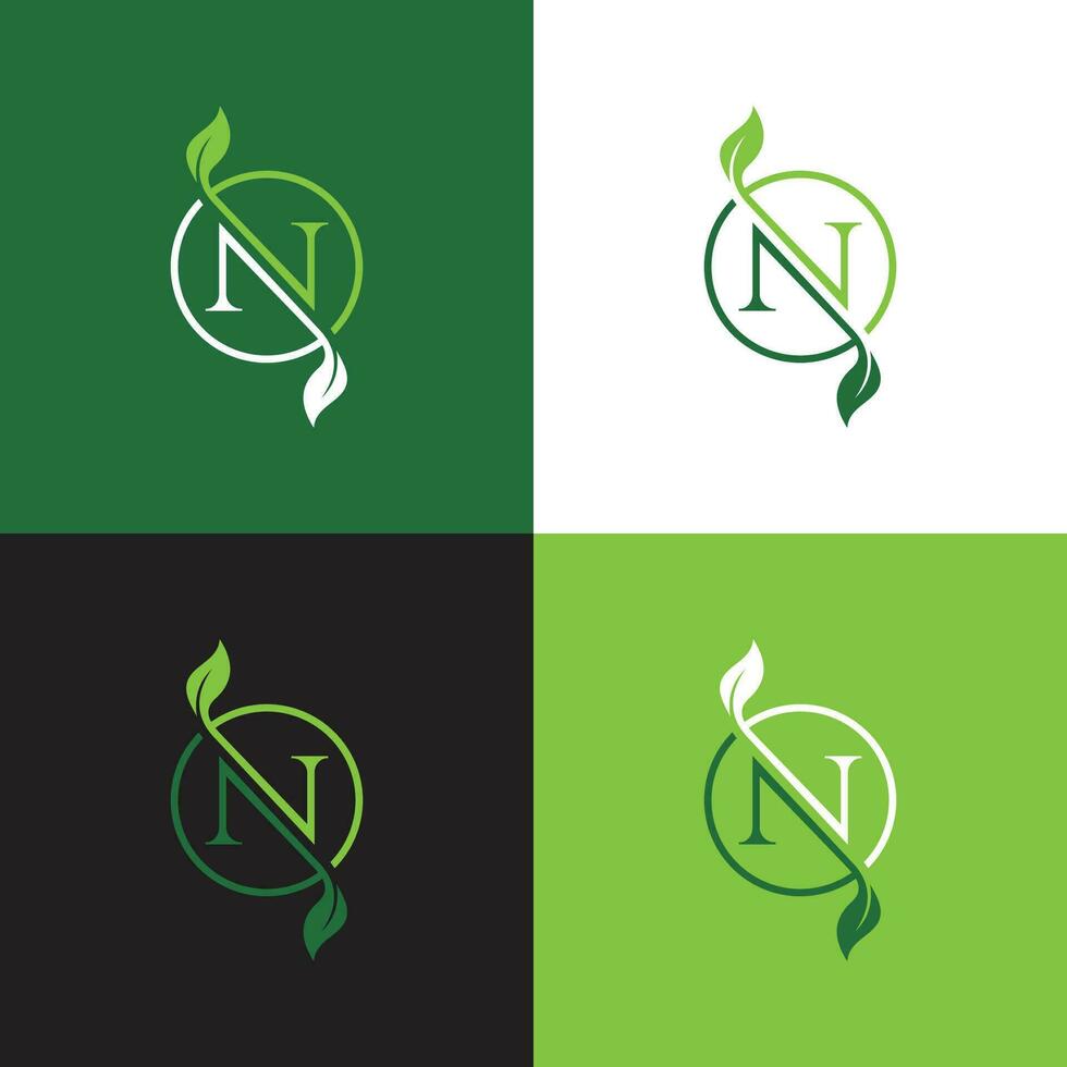 letter N with leaf concepts N logo template letter N icon nature logo template vector