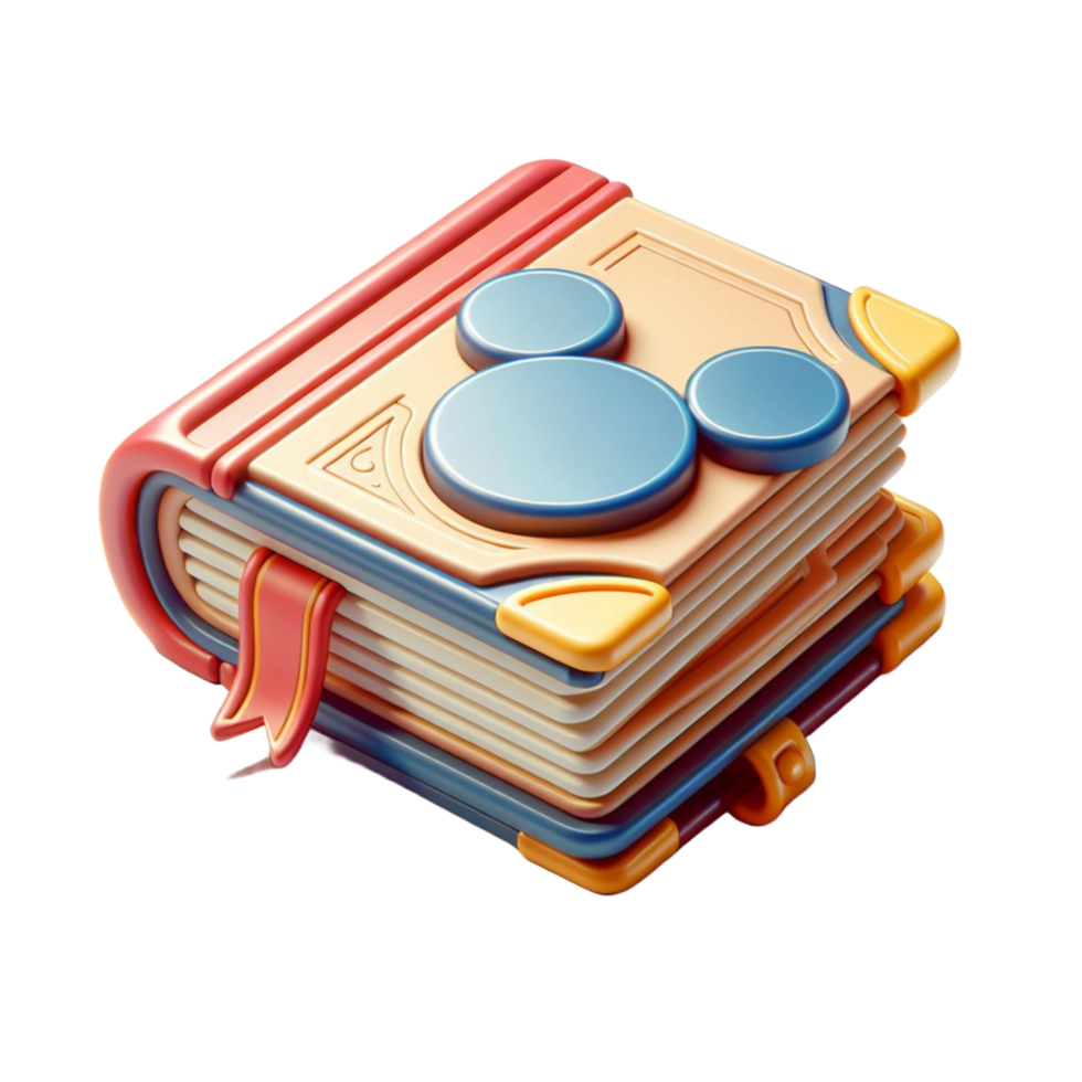 Book icon 3d render, accessories for learning. Signs of education, nobility, development. Cute plasticine style png