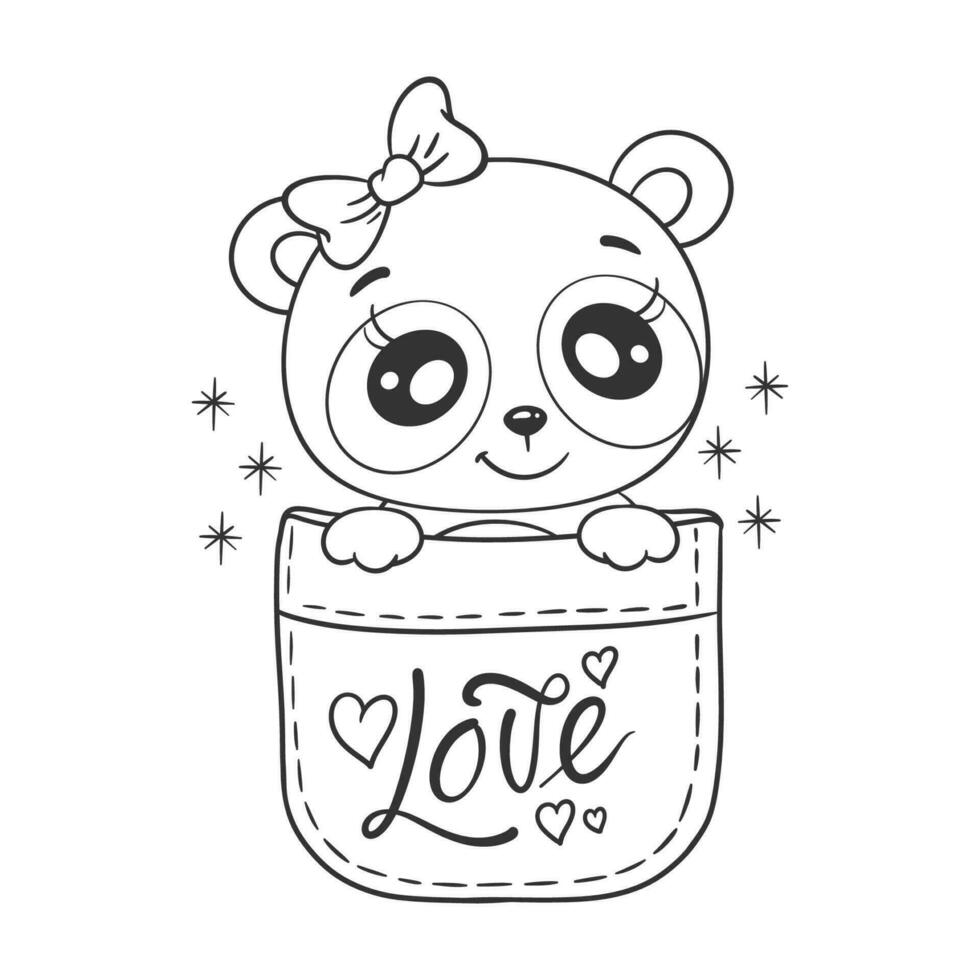 Cute panda in pocket cartoon for coloring vector