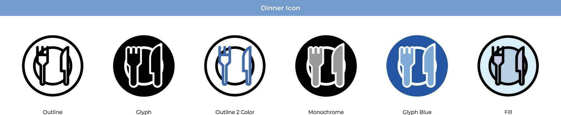 Dinner New year Icon Set Vector