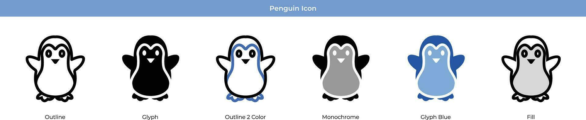 pingüino icono conjunto vector