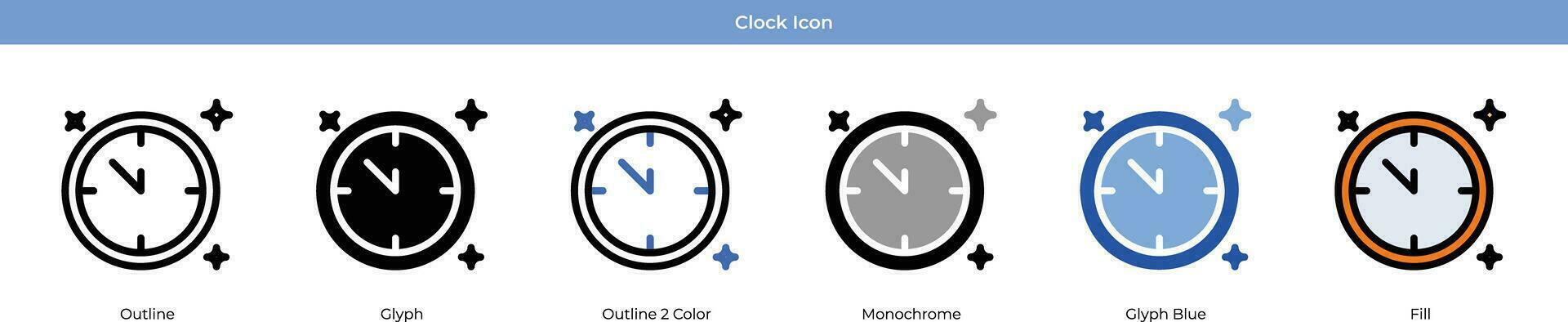 Clock New year Icon Set Vector
