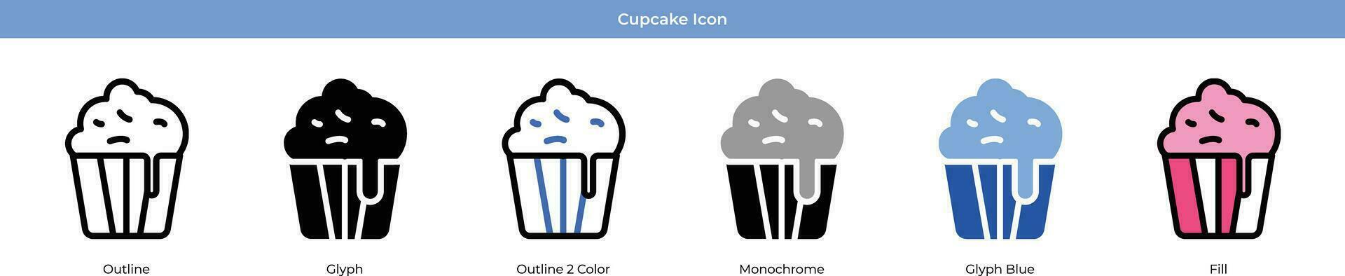 Cupcake New year Icon Set Vector