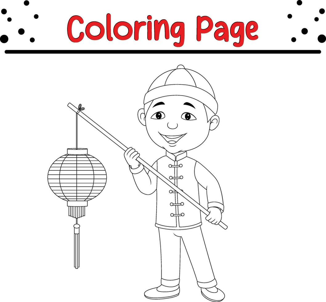 coloring page boy holding lantern vector