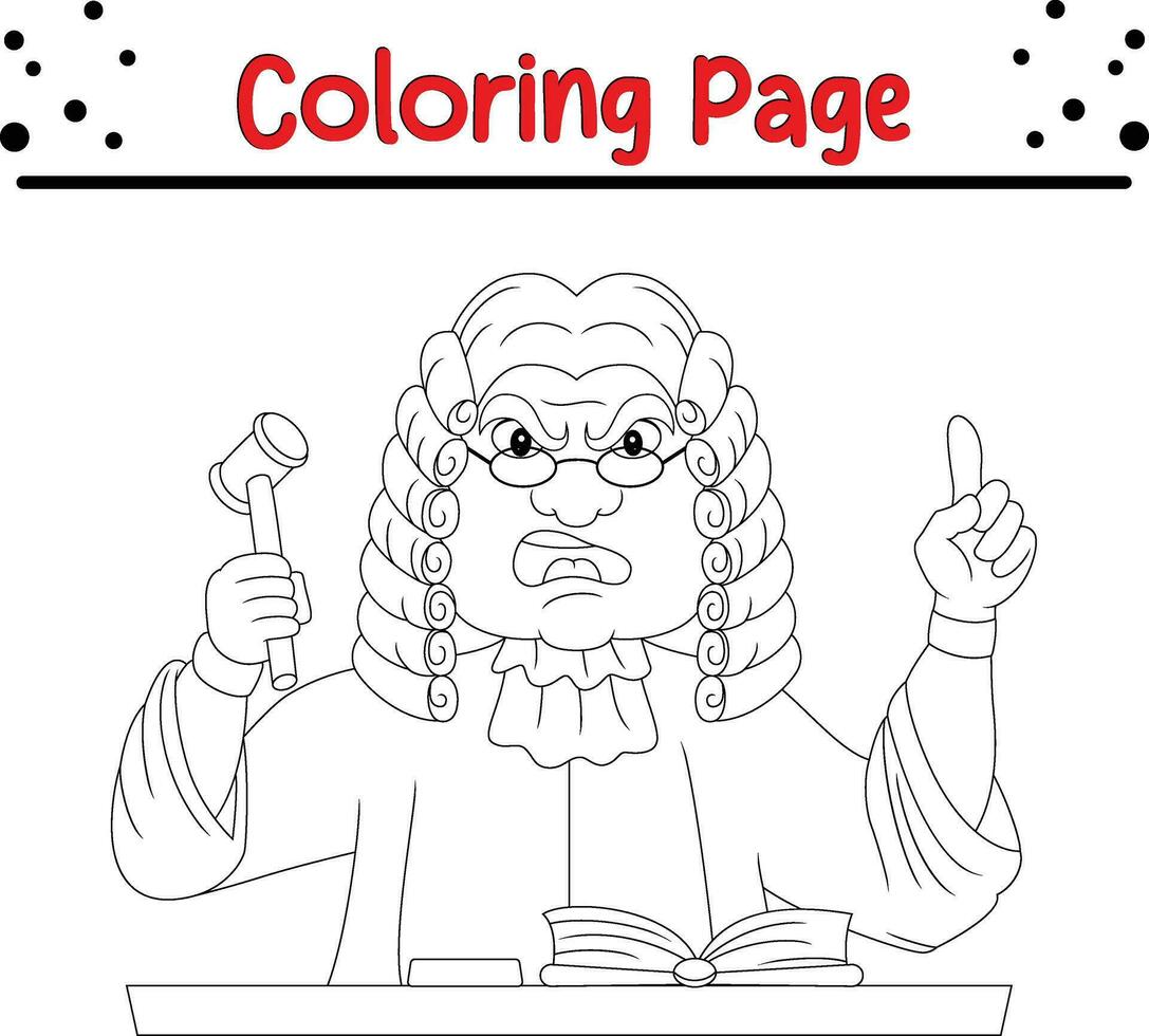 Coloring page angry judge holding gavel pointing up vector