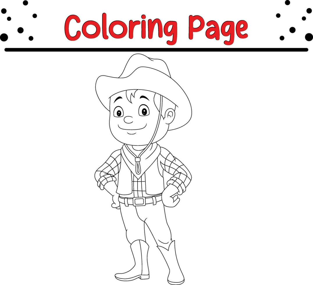 Coloring page cowboy kid vector