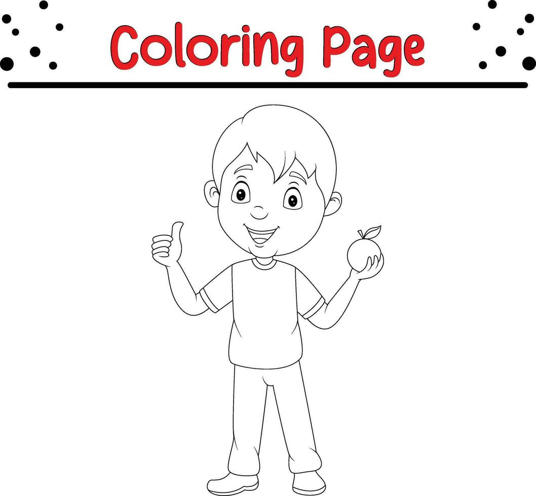 coloring page little boy holding orange fruit vector