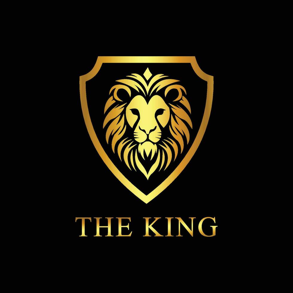 lion head shield logo design isolated on a black background vector