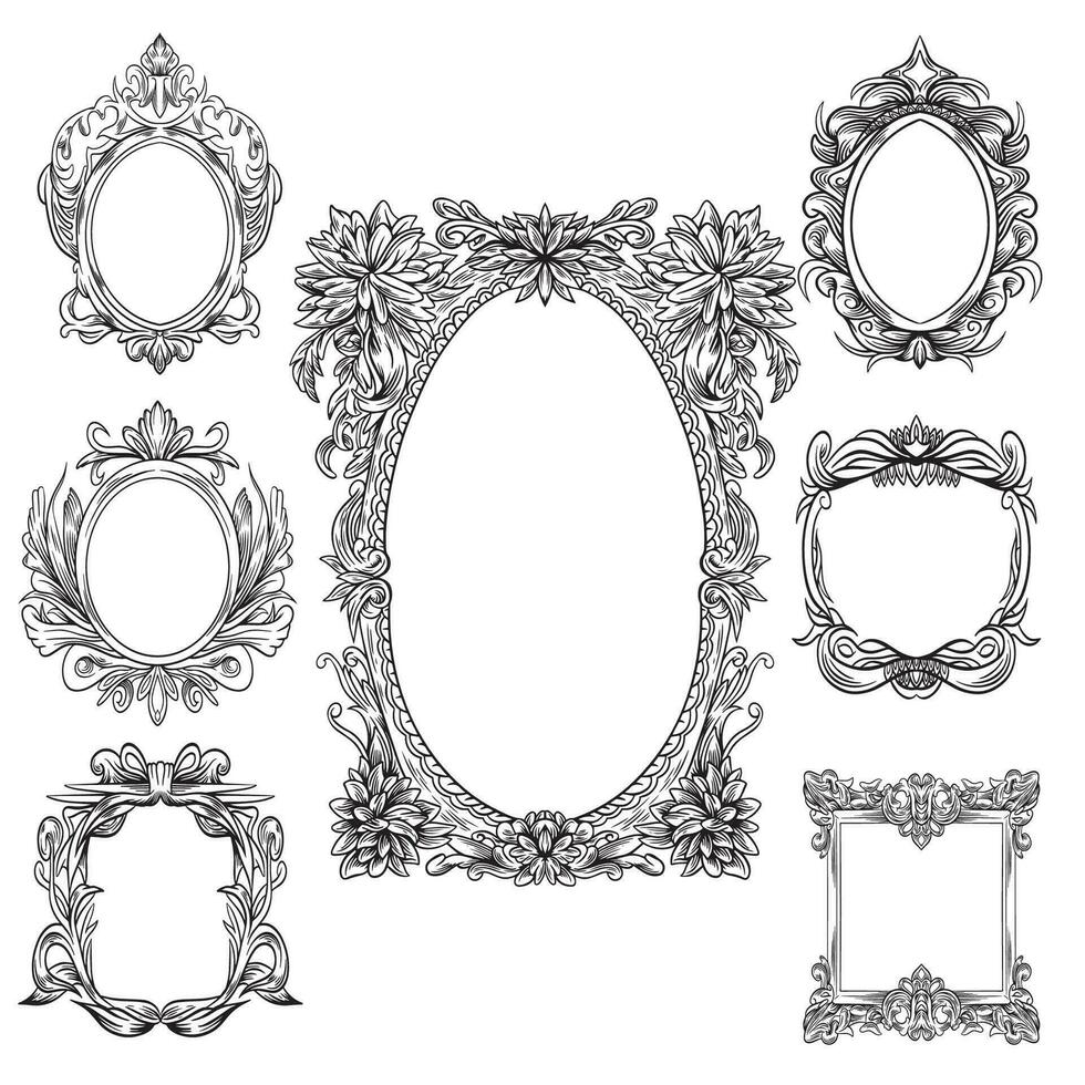 Sets of Decorative Engraving Outline Frames vector