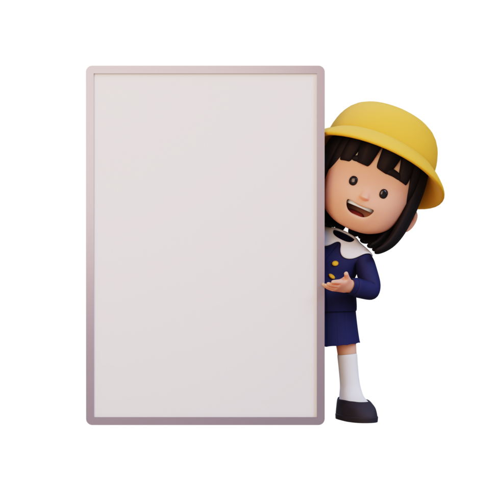 3D girl character holding a blank placard png