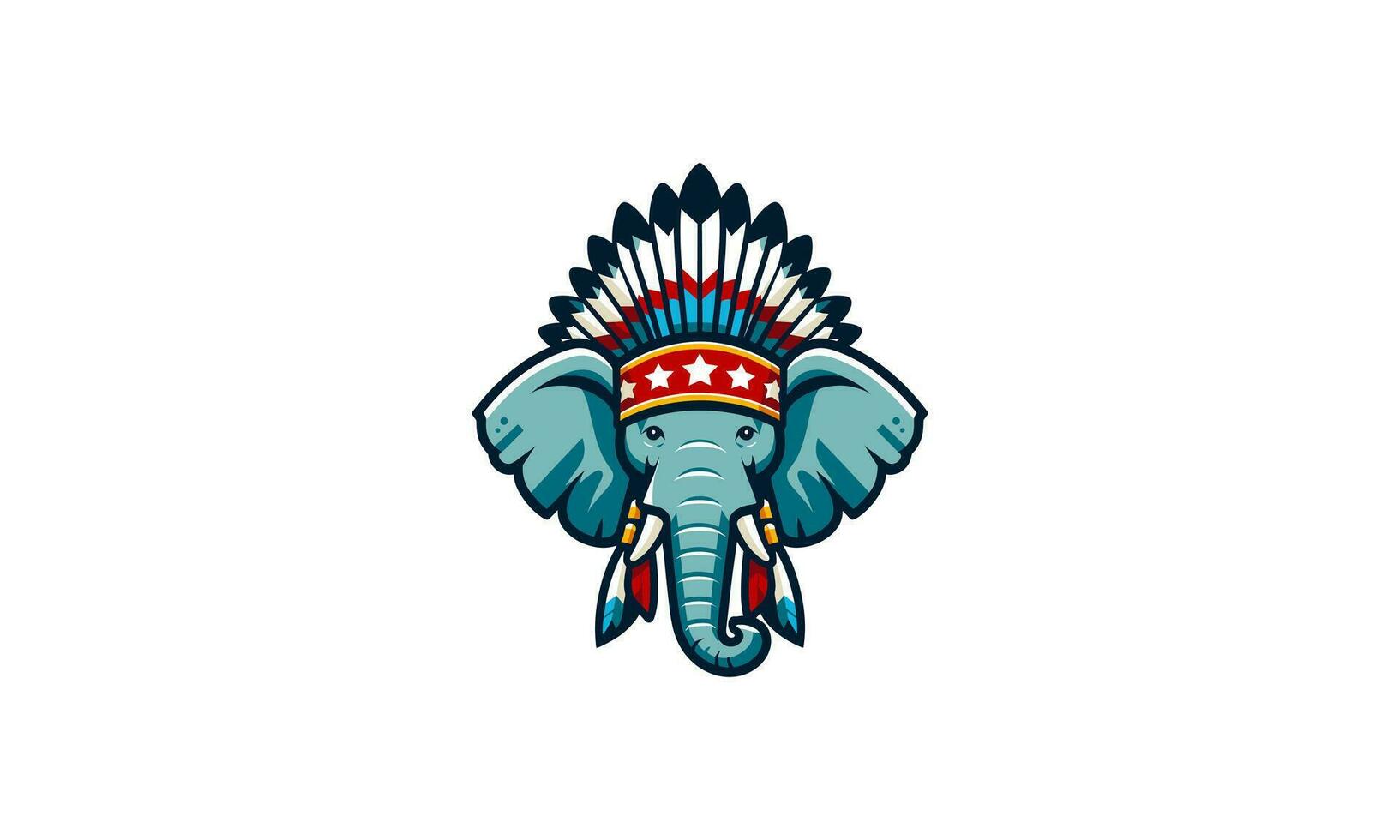 cabeza elefante vistiendo nativo americano vector logo diseño
