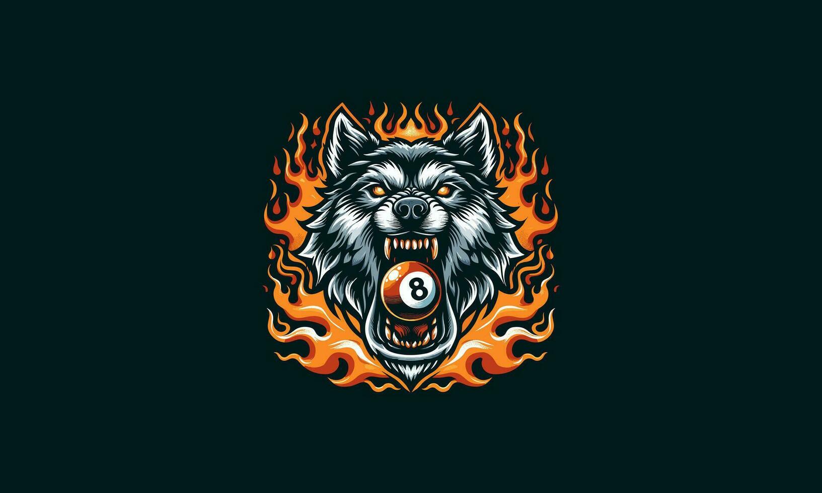 cabeza lobo y pelota 8 con llamas vector mascota diseño